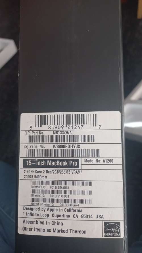 Apple Macbook Pro 15 inch A1260. model A1260  Early 2008. The MacBook Pro