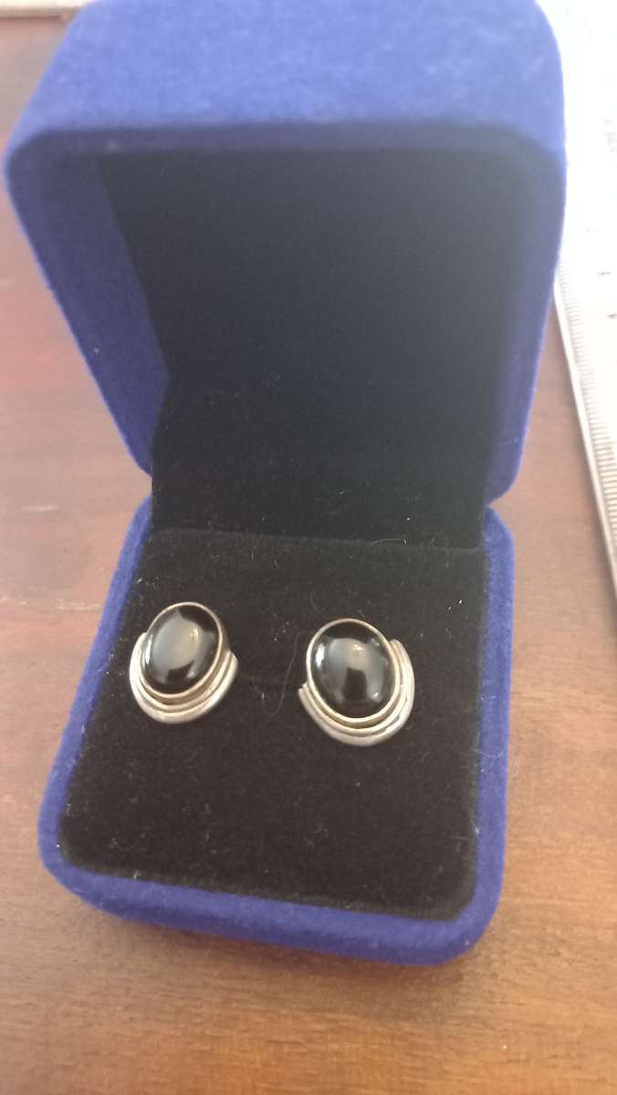 Sterling silver earrings with black stone