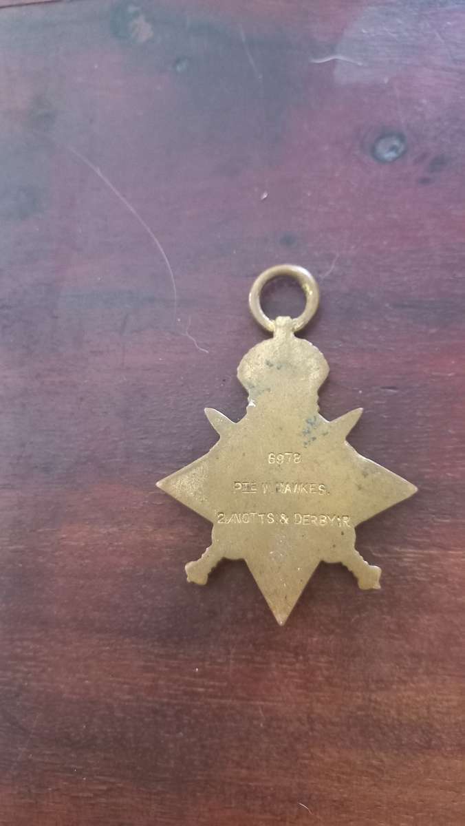 WW1 1914-1915 STAR W Mawkes 2/notts&derby