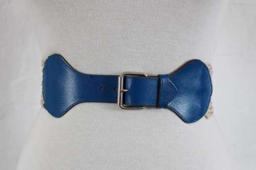 VINTAGE CROCHET ROPE GENUINE LEATHER BLUE BELT