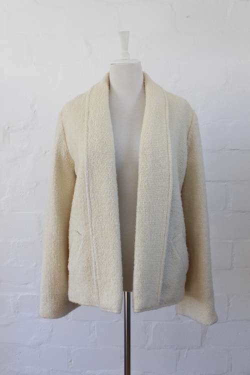 VINTAGE WOOL BLEND CREAM BOUCLE KNIT JERSEY CARDIGAN - SIZE 12
