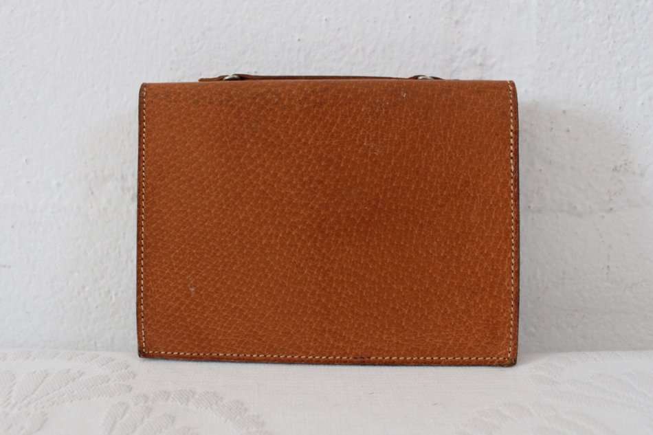 *GENUINE PIG SKIN* VINTAGE LEATHER TAN BROWN SUITCASE COIN PURSE
