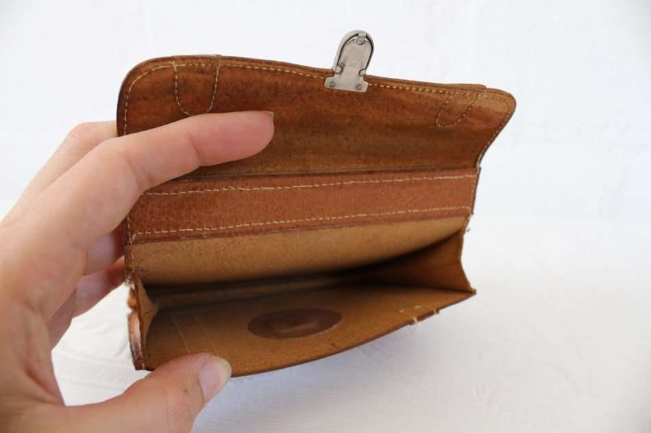 *GENUINE PIG SKIN* VINTAGE LEATHER TAN BROWN SUITCASE COIN PURSE
