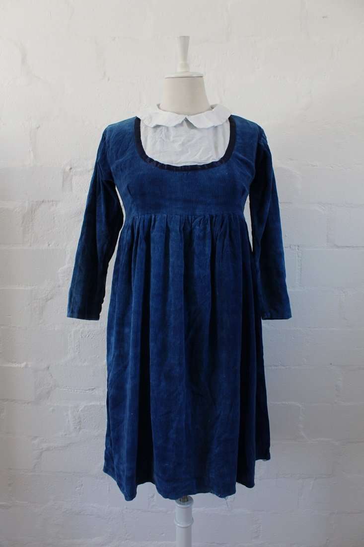 VINTAGE CORDUROY BLUE LONG SLEEVE BABYDOLL DRESS - SIZE 10