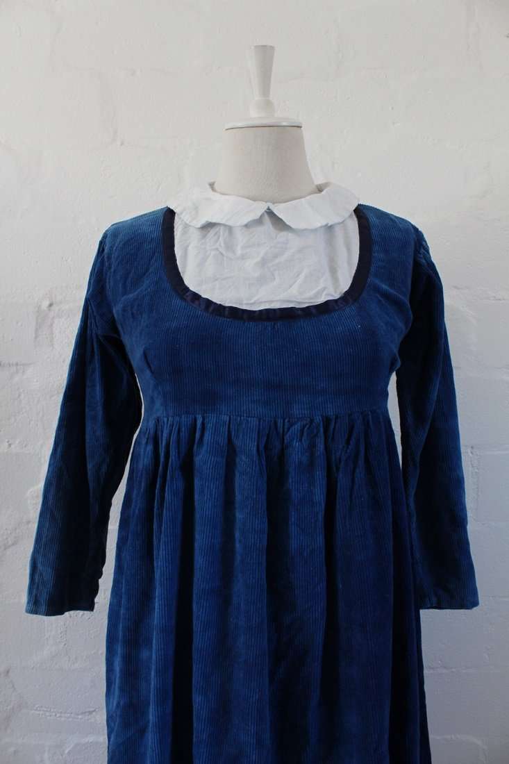 VINTAGE CORDUROY BLUE LONG SLEEVE BABYDOLL DRESS - SIZE 10