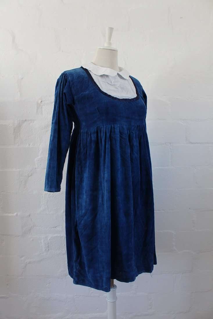 VINTAGE CORDUROY BLUE LONG SLEEVE BABYDOLL DRESS - SIZE 10