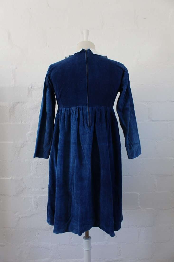 VINTAGE CORDUROY BLUE LONG SLEEVE BABYDOLL DRESS - SIZE 10
