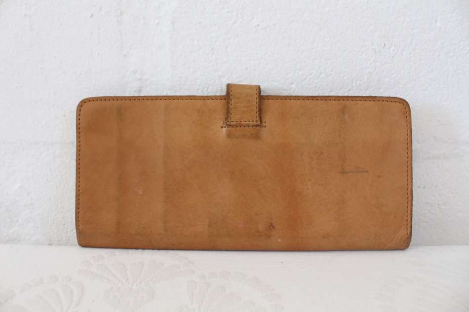 GENUINE LEATHER VINTAGE BROWN TAN TOOLED WALLET PURSE