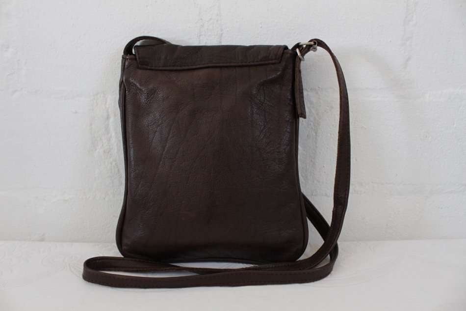 GENUINE LEATHER BROWN SLING CROSSBODY HANDBAG BAG