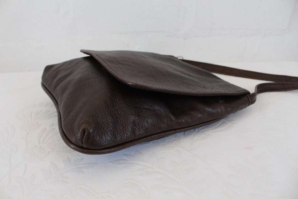 GENUINE LEATHER BROWN SLING CROSSBODY HANDBAG BAG