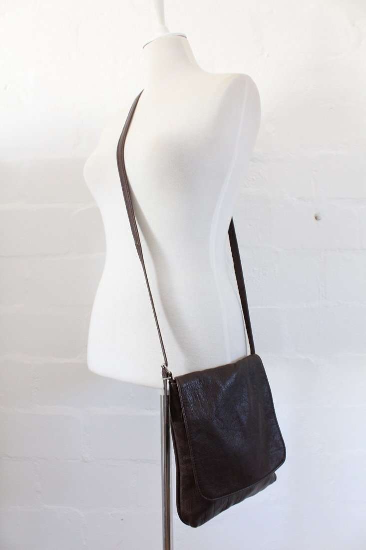 GENUINE LEATHER BROWN SLING CROSSBODY HANDBAG BAG