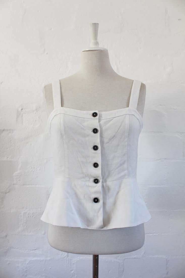 *LOUIS FERAUD* FRENCH DESIGNER VINTAGE WHITE BUTTON DOWN TOP BLOUSE - SIZE 12