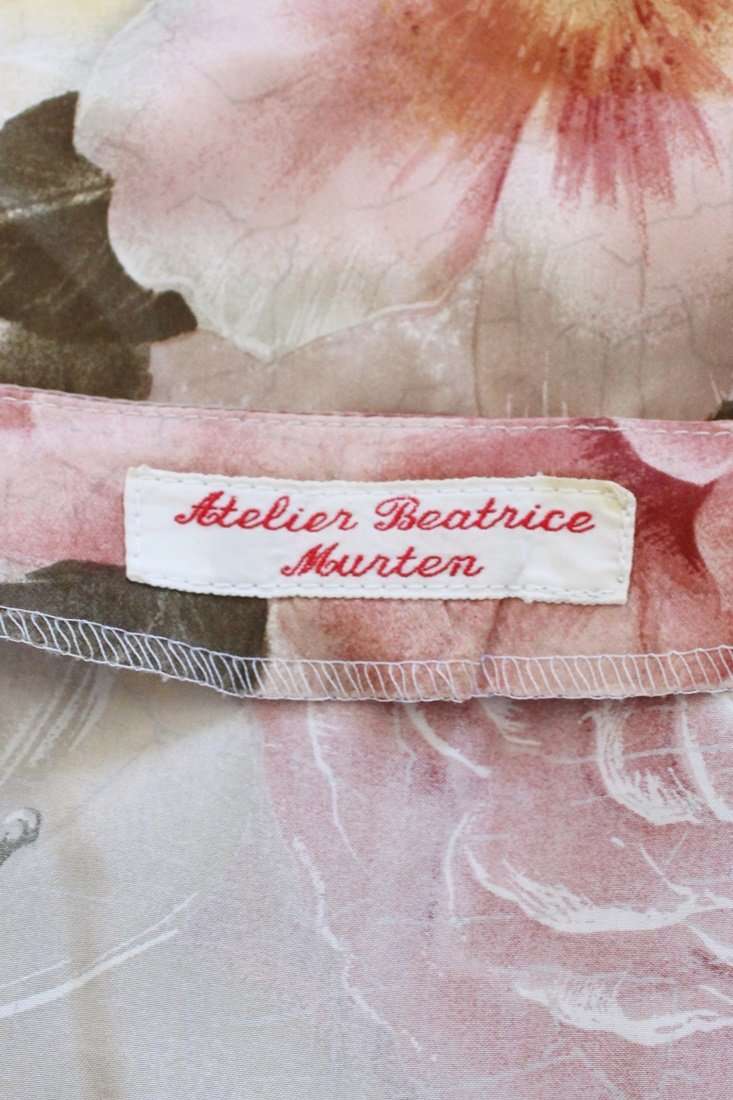 100% SILK ATELIER BEATRICE MURTEN DESIGNER VINTAGE PINK FLORAL DRESS - SIZE 16