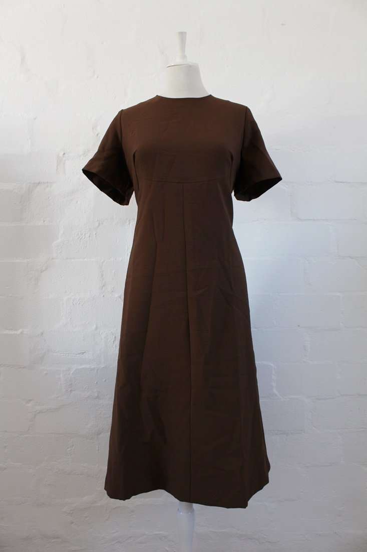 VINTAGE DARK BROWN A-LINE SHORT SLEEVE DRESS - SIZE 16