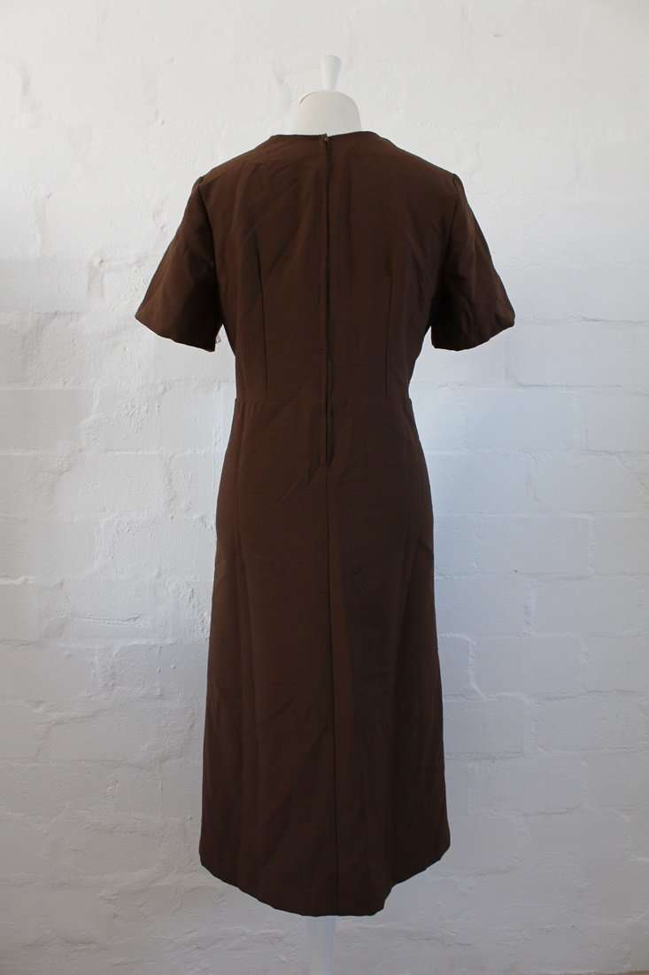 VINTAGE DARK BROWN A-LINE SHORT SLEEVE DRESS - SIZE 16