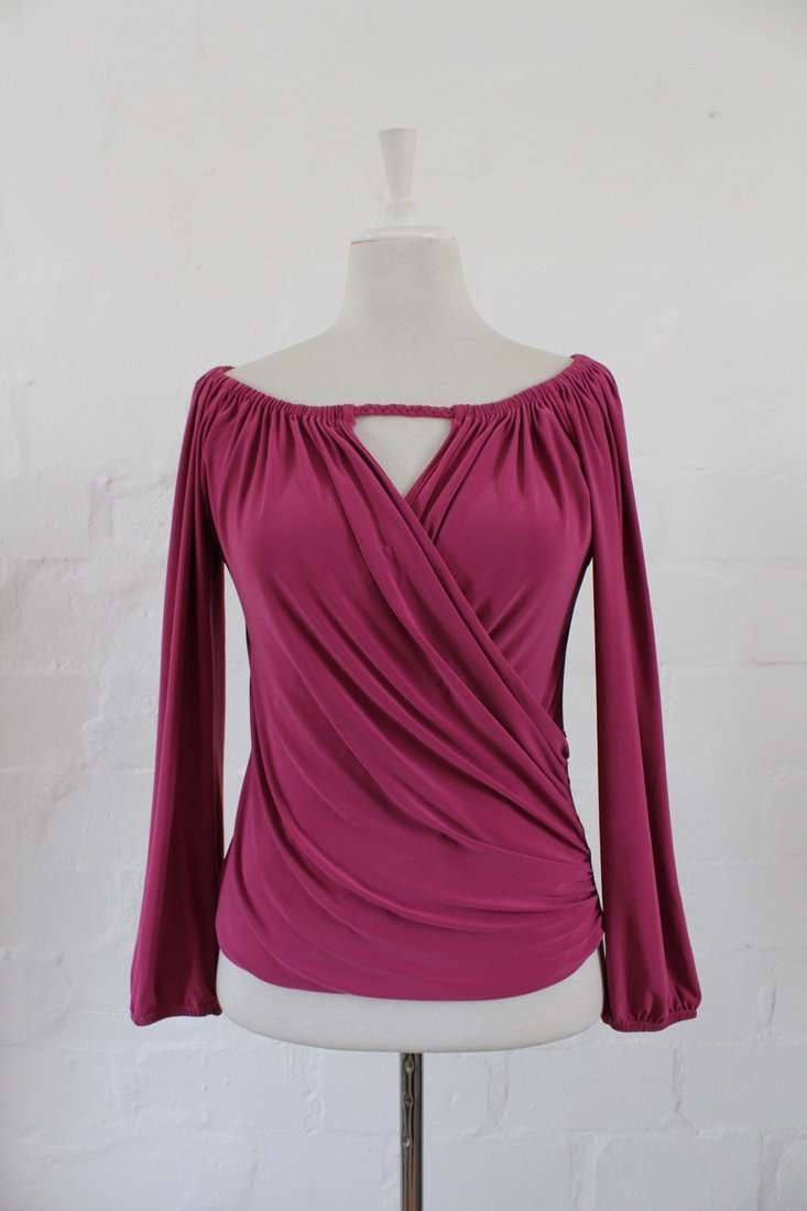 LULU TANTAN PINK RUCHED CROSS-OVER WRAP STRETCH TOP BLOUSE - SIZE M