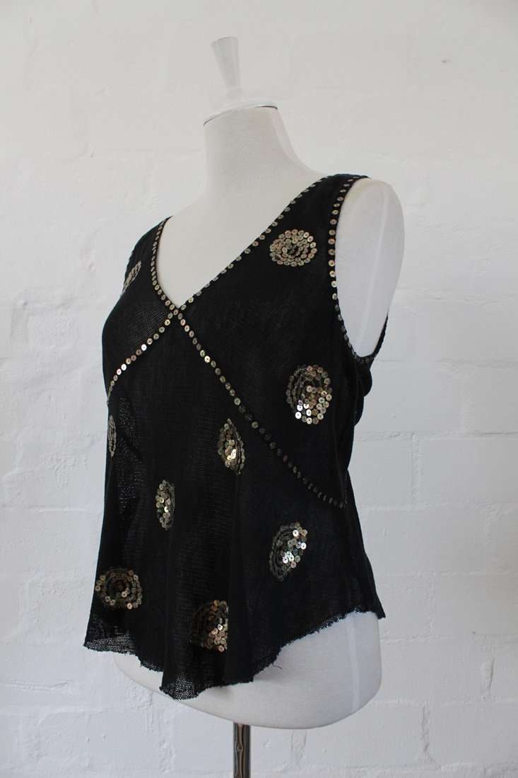 *FLASH SALE - 50% OFF!* *SEE BY CHLOE* DESIGNER BLACK SEQUIN SLEEVELESS JERSEY TOP - SIZE XL