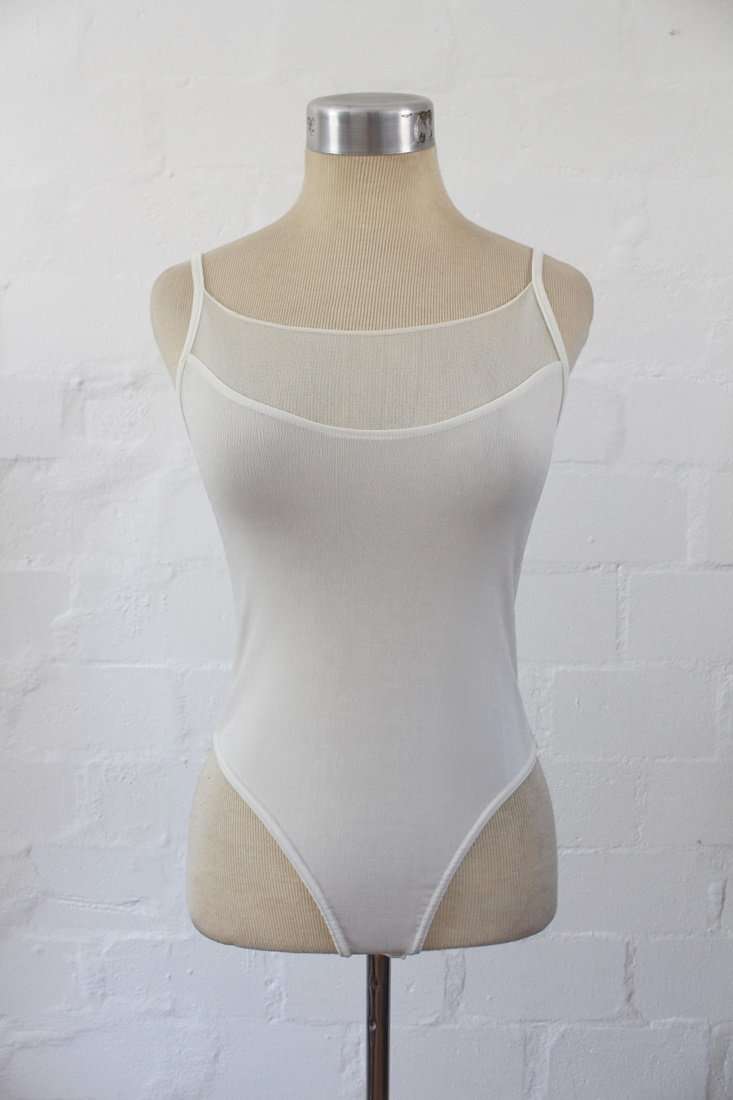 VINTAGE CREAM MESH CHEST BODYSUIT TOP - SIZE S