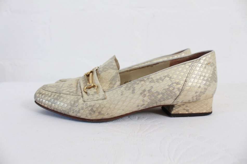VINTAGE LIBELLE GENUINE LEATHER SNAKE SKIN LOAFERS SHOES - SIZE 3