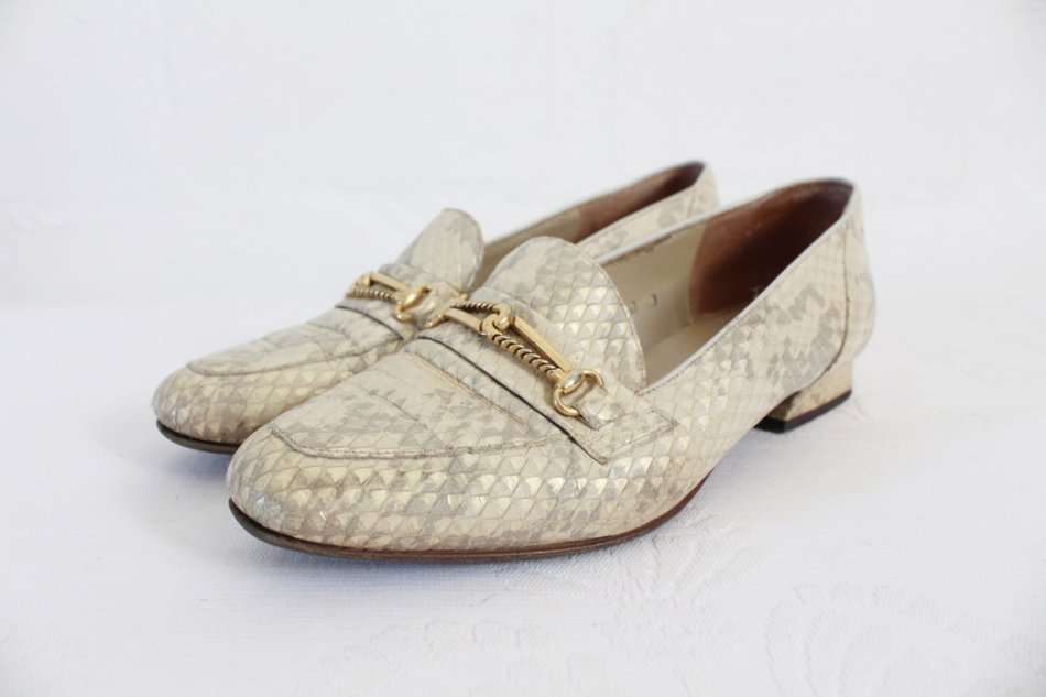 VINTAGE LIBELLE GENUINE LEATHER SNAKE SKIN LOAFERS SHOES - SIZE 3