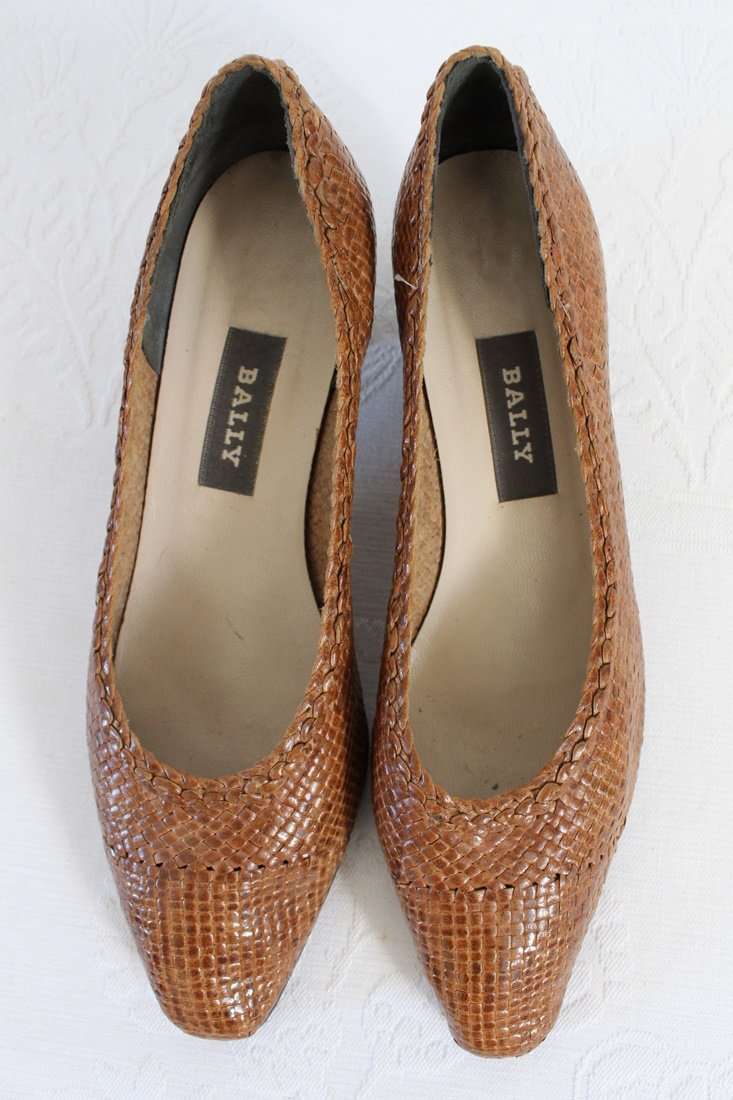 *BALLY* VINTAGE GENUINE LEATHER WOVEN BROWN HEELS SHOES - SIZE 5
