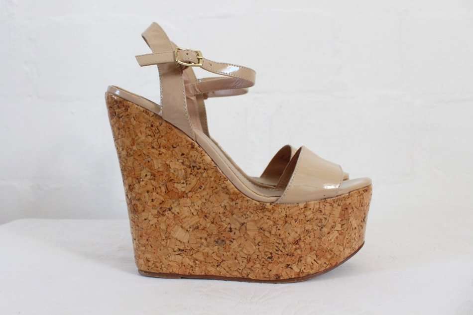 *STEVE MADDEN* DESIGNER NUDE CORK PLATFORM WEDGE SHOES - SIZE 6.5
