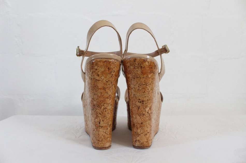 *STEVE MADDEN* DESIGNER NUDE CORK PLATFORM WEDGE SHOES - SIZE 6.5