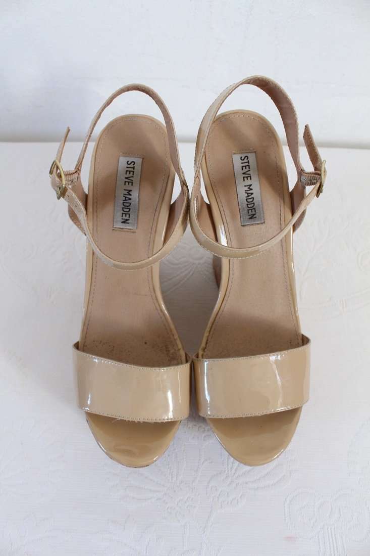 *STEVE MADDEN* DESIGNER NUDE CORK PLATFORM WEDGE SHOES - SIZE 6.5