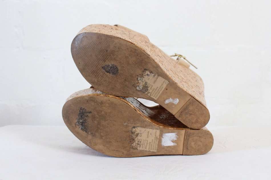 *STEVE MADDEN* DESIGNER NUDE CORK PLATFORM WEDGE SHOES - SIZE 6.5