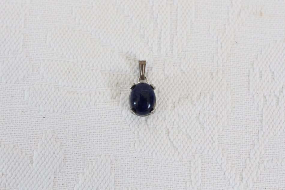 STERLING SILVER BLUE GEM STONE VINTAGE SMALL PENDANT FOR NECKLACE