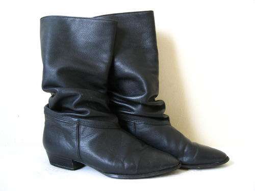 RETRO WOOLWORTHS GENUINE LEATHER BLACK SLOUCHY BOOTS - SIZE 5