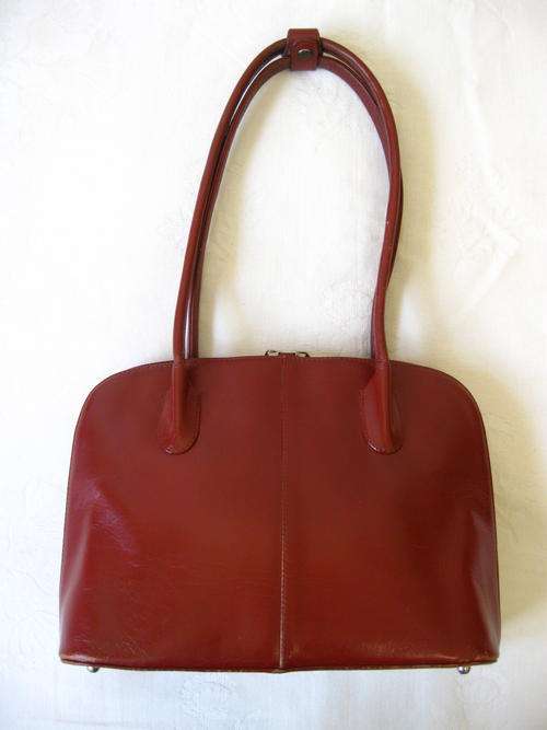 BRICK RED GENUINE LEATHER DOME TOTE SHOULDER HANDBAG