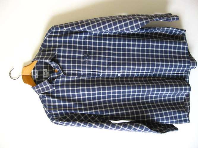 VINTAGE *PRINGLE SCOTLAND* DESIGNER BLUE PLAID CHECK MENS SHIRT - SIZE LARGE