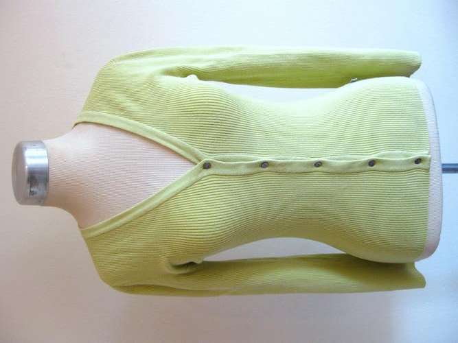 AUTHENTIC PRINGLE OF SCOTLAND LIME GREEN RIBBED CARDIGAN JERSEY - SIZE S