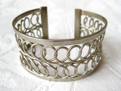VINTAGE SILVER PLATED WIRE CUFF BANGLE BRACELET