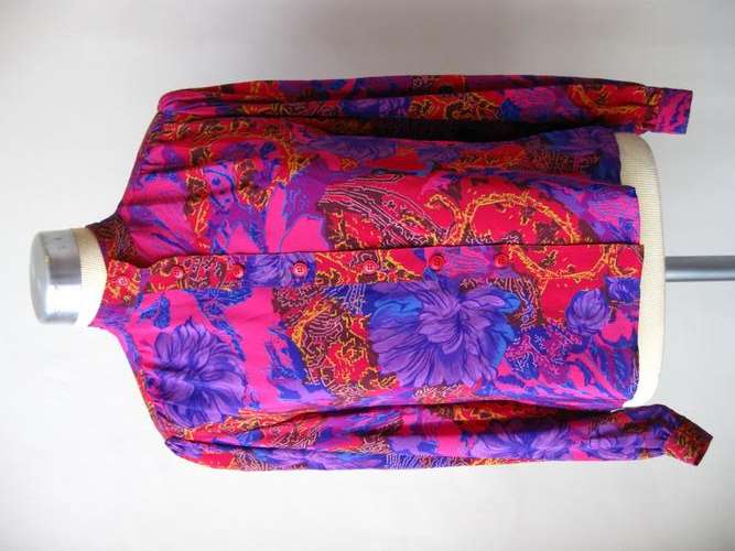 *JEAN-LOUIS SCHERRER* JLS DESIGNER VINTAGE SILK PINK PURPLE PRINT BLOUSE SHIRT - SIZE 12/ 14