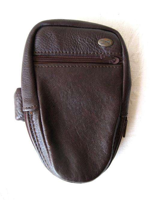 MEN'S GENUINE LEATHER BROWN ZIP WRIST BAG POUCH