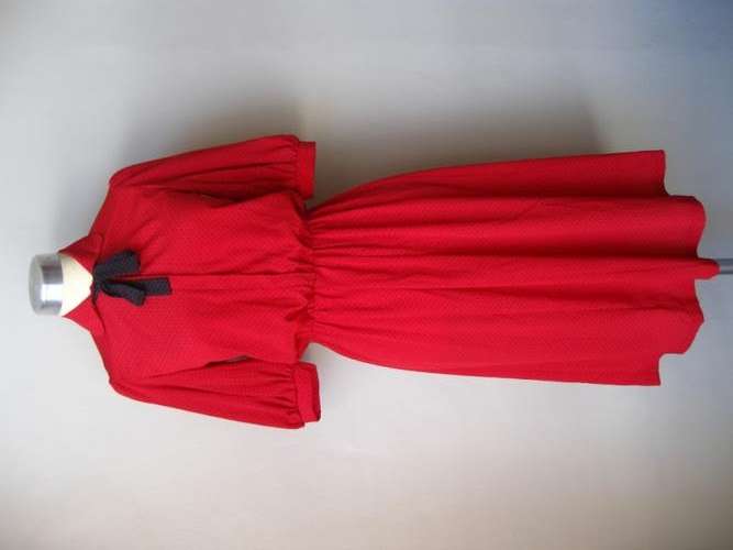 VINTAGE BETTY KEET ORIGINAL RED BLACK POLKA DOT PUSSY BOW DRESS - SIZE 8