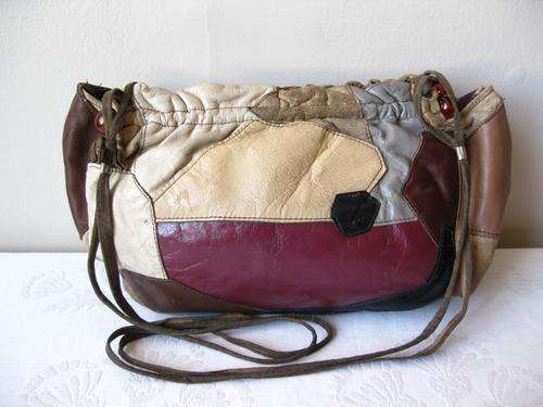 GENUINE LEATHER VINTAGE SOFT PATCH BROWN RED SLING BAG HANDBAG
