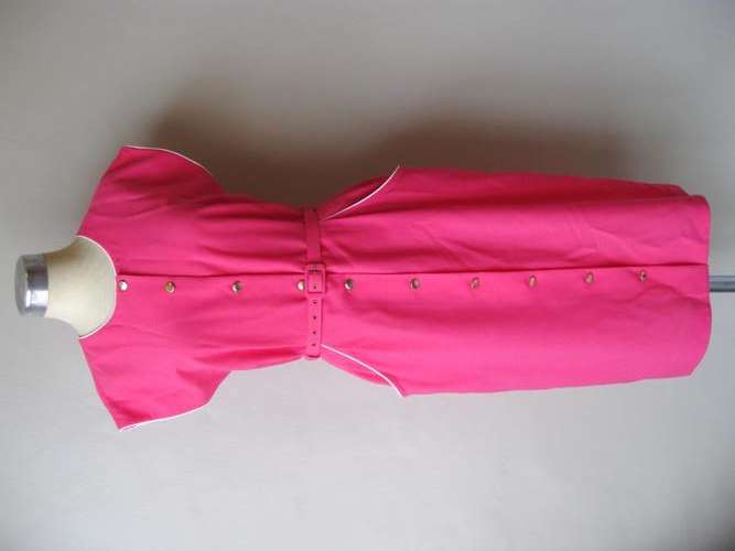 VINTAGE HOT PINK BELTED BUTTON-UP DRESS - SIZE 12