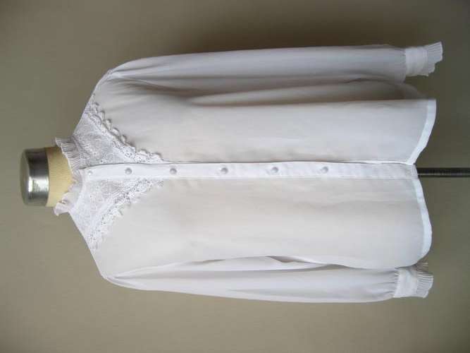 VINTAGE WHITE LACE HIGH COLLAR BLOUSE TOP SHIRT - SIZE 14