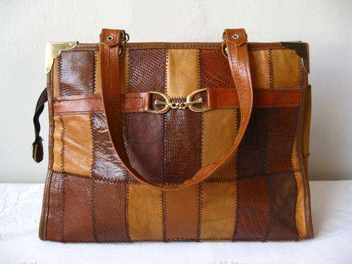 ITALIAN VINTAGE GENUINE LEATHER BROWN TAN PATCH SHOULDER HANDBAG BAG - MADE IN ITALY