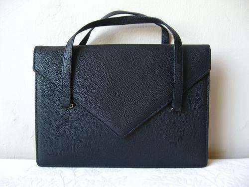 VINTAGE GENUINE LEATHER NAVY KELLY STYLE HANDBAG BAG PURSE - MADE IN ENGLAND