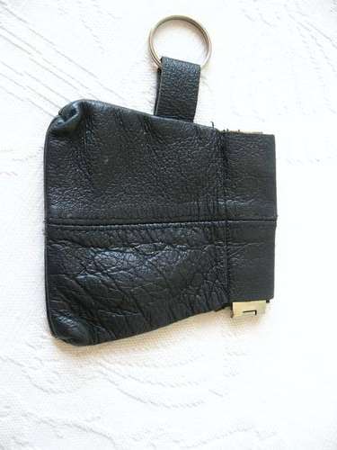 VINTAGE GENUINE LEATHER SMALL COIN PURSE HOLDER KEYRING