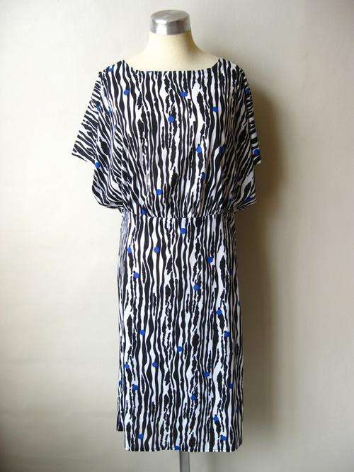 VINTAGE ZEBRA STRIPE PRINT BLACK WHITE POLKA DOT CRISS CROSS BACK DRESS - SIZE 10