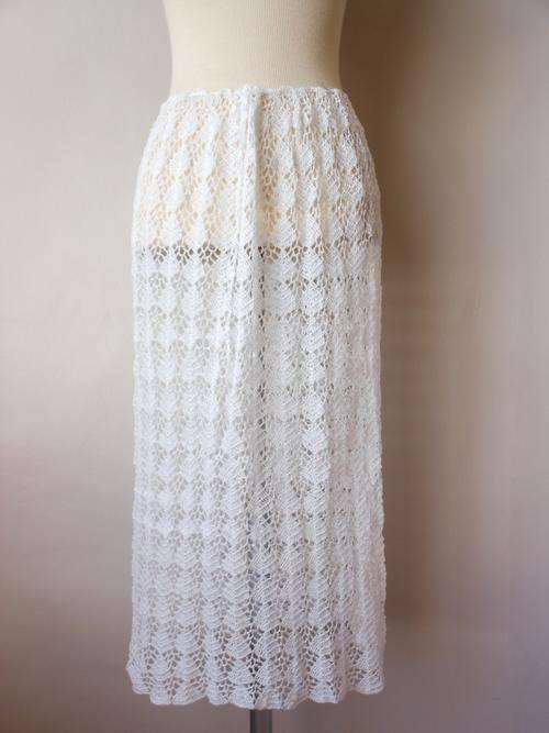 VINTAGE WHITE CROCHET KNITTED SHEER SKIRT - SIZE S/M