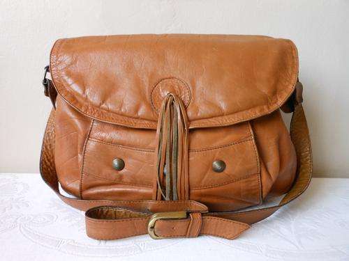 VINTAGE GENUINE LEATHER TAN BROWN SATCHEL SLING FLAP MESSENGER HANDBAG BAG