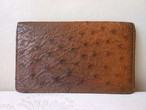 *GENUINE OSTRICH SKIN* VINTAGE LEATHER BROWN WALLET PURSE