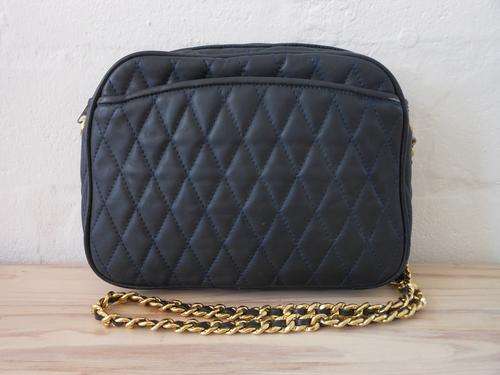 GENUINE LEATHER VINTAGE RETRO QUILTED NAVY BLUE CHAIN CHANEL STYLE HANDBAG BAG