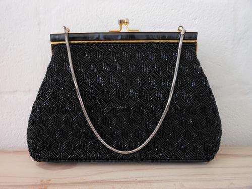 VINTAGE BEADED BLACK LUCITE EVENING FORMAL CLUTCH PURSE HANDBAG BAG